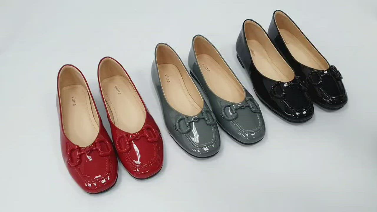 viina 漆面軟羊皮馬銜扣娃娃鞋-灰 product video thumbnail