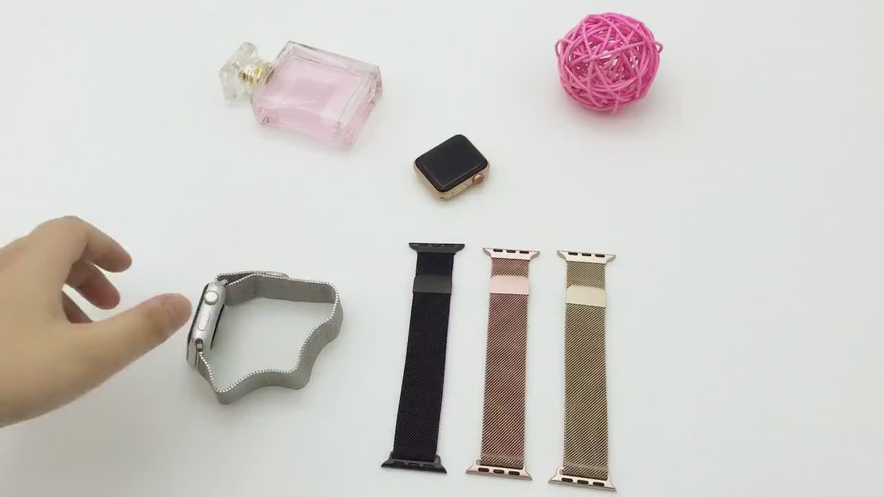 Apple Watch Ultra/S8/7/6/5/4/3/2/SE 米蘭尼斯金屬磁吸錶帶 手錶替換腕帶 情人節禮物 product video thumbnail